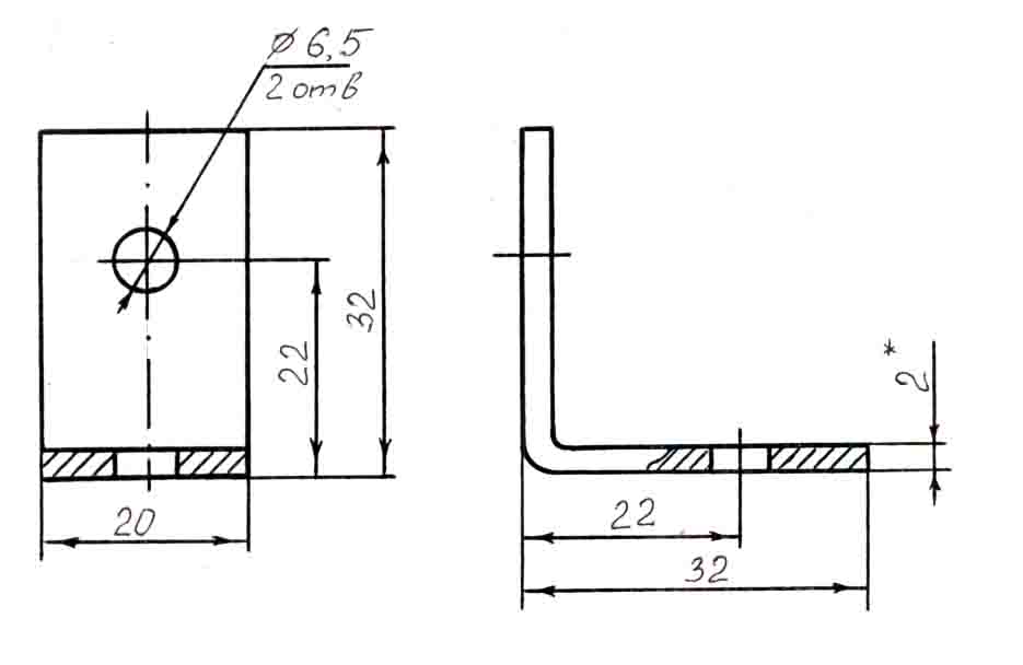 Чертеж уголка металлического с отверстиями